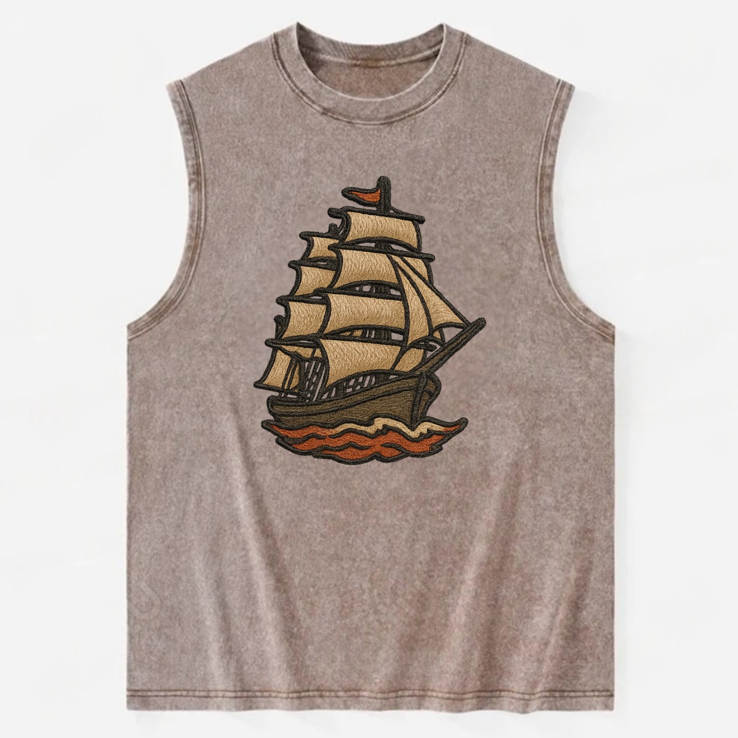 Sailing Ship  - Vintage Washed Tank - Brown