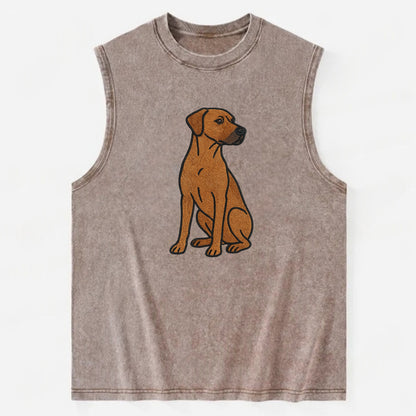 Rhodesian Ridgeback - Red wheaten embroidered pose - Vintage Washed Tank - Brown
