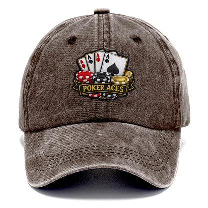 Embroidered patch design - POKER ACES - four aces with chips in red, black and gold - Classic Cap - Brown