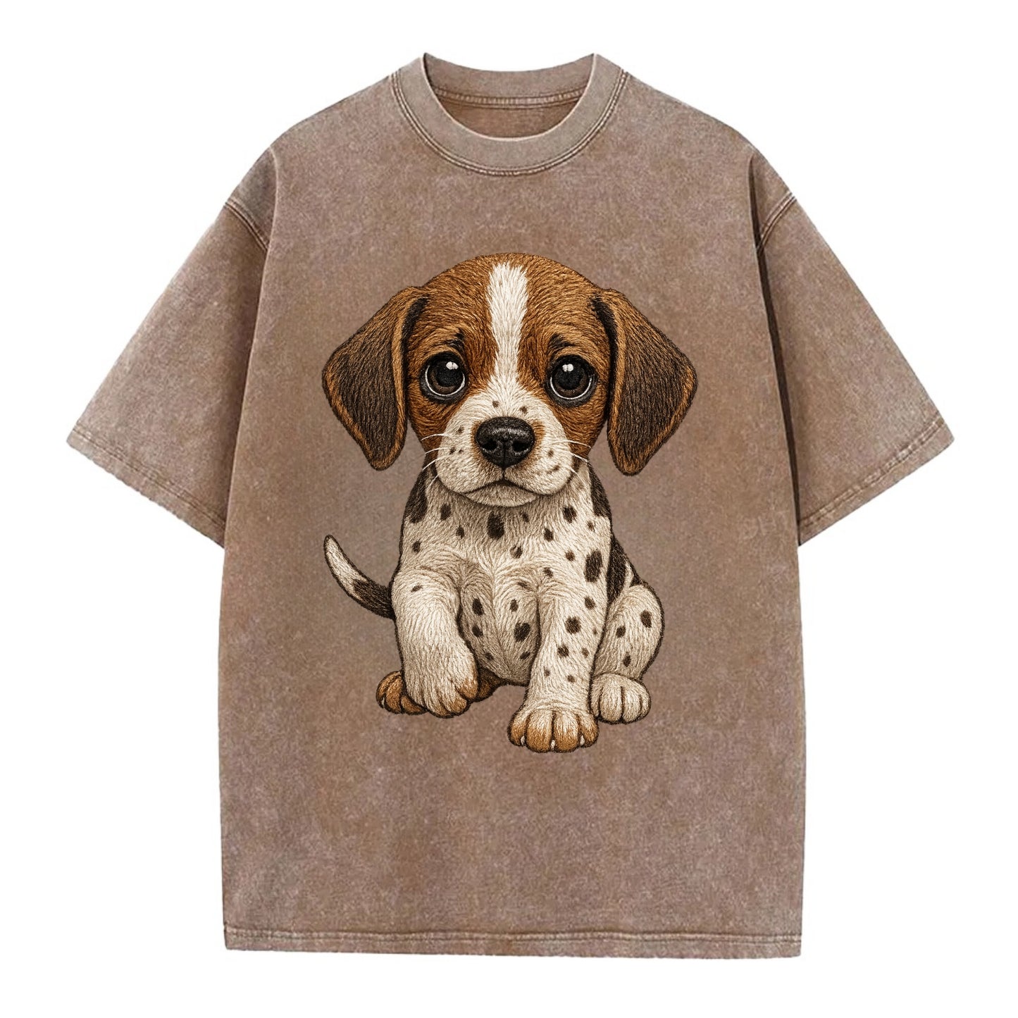 Baby Pointer Puppy - spotted coat, noble stance, alert eyes, front-facing, - Vintage T-shirt - Brown
