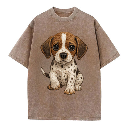 Baby Pointer Puppy - spotted coat, noble stance, alert eyes, front-facing, - Vintage T-shirt - Brown
