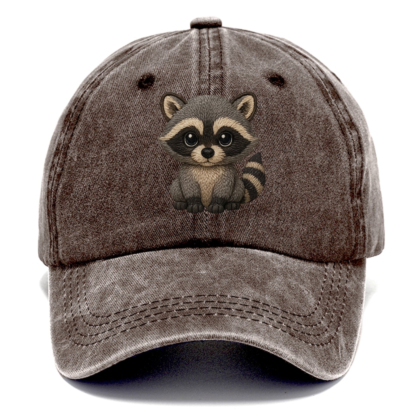 Baby Raccoon - gray fur, black mask, ringed tail, bright curious eyes, front-facing, - Classic Cap - Brown