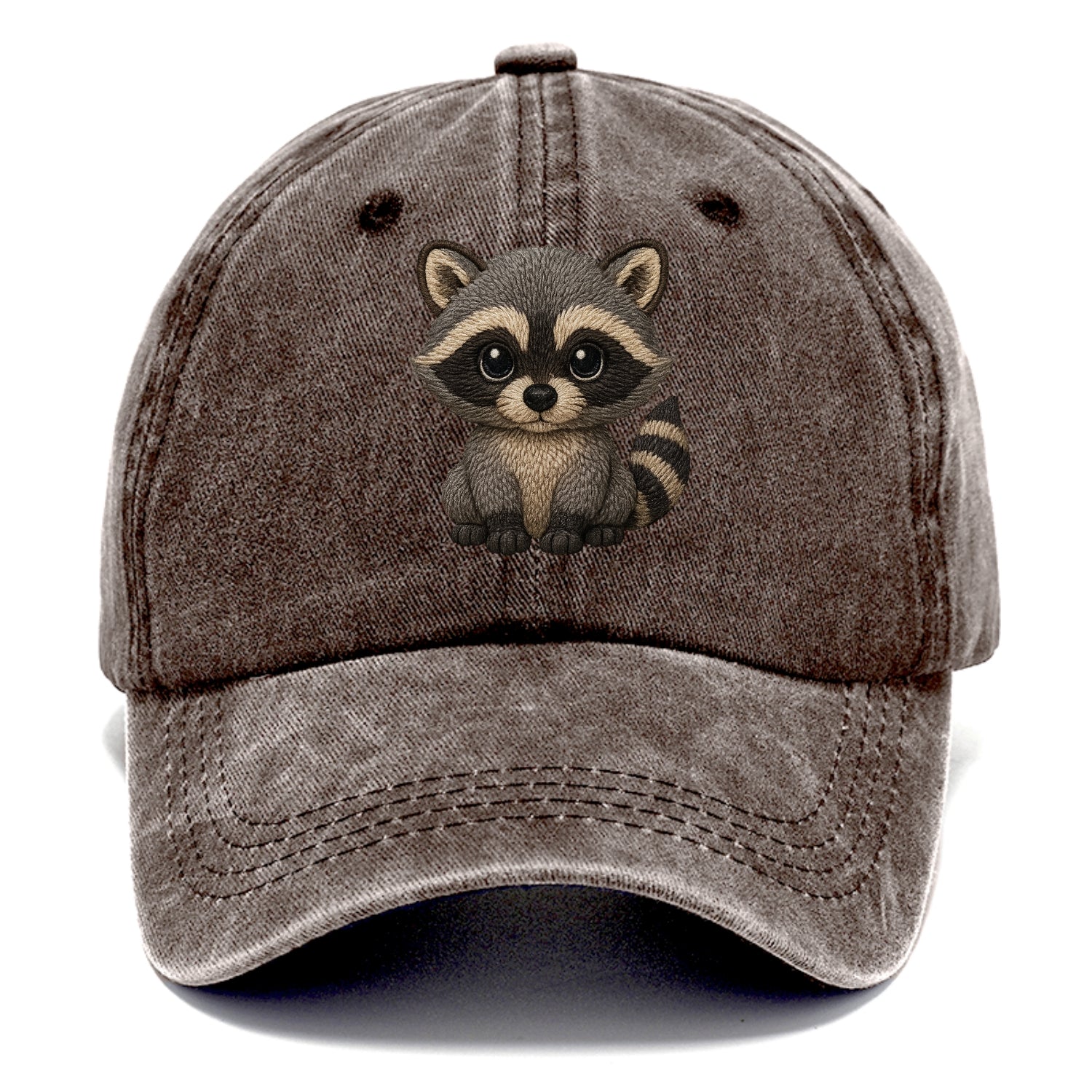 Baby Raccoon - gray fur, black mask, ringed tail, bright curious eyes, front-facing, - Classic Cap - Brown