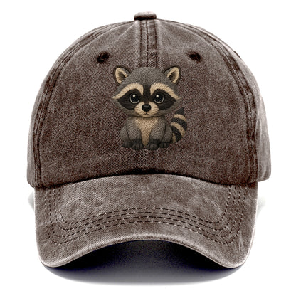 Baby Raccoon - gray fur, black mask, ringed tail, bright curious eyes, front-facing, - Classic Cap - Brown