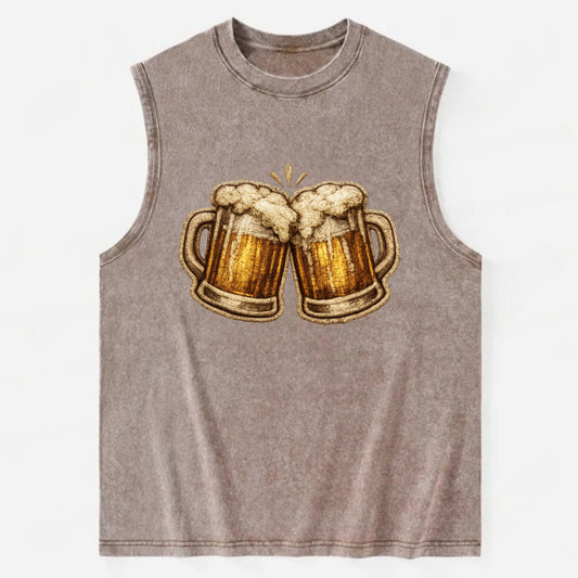BEER MUG CHEERS - frosty beer stein in gold and amber , brewery - Vintage Washed Tank - Brown