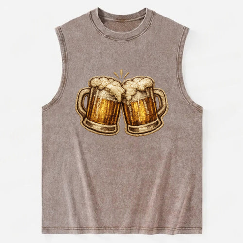 BEER MUG CHEERS - frosty beer stein in gold and amber , brewery - Vintage Washed Tank