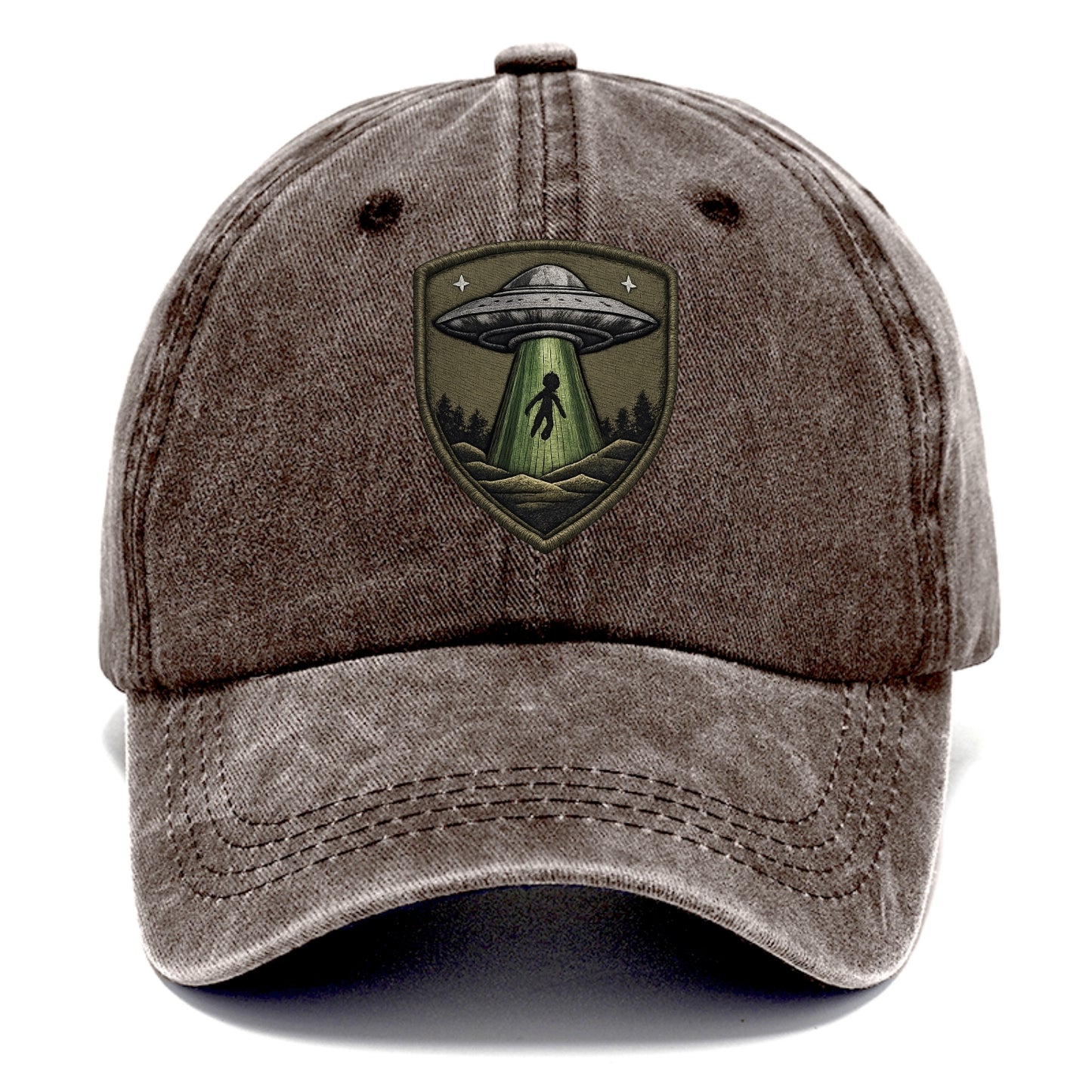 UFO ALIEN - flying saucer with beam in silver and green , extraterrestrial - Classic Cap - Brown