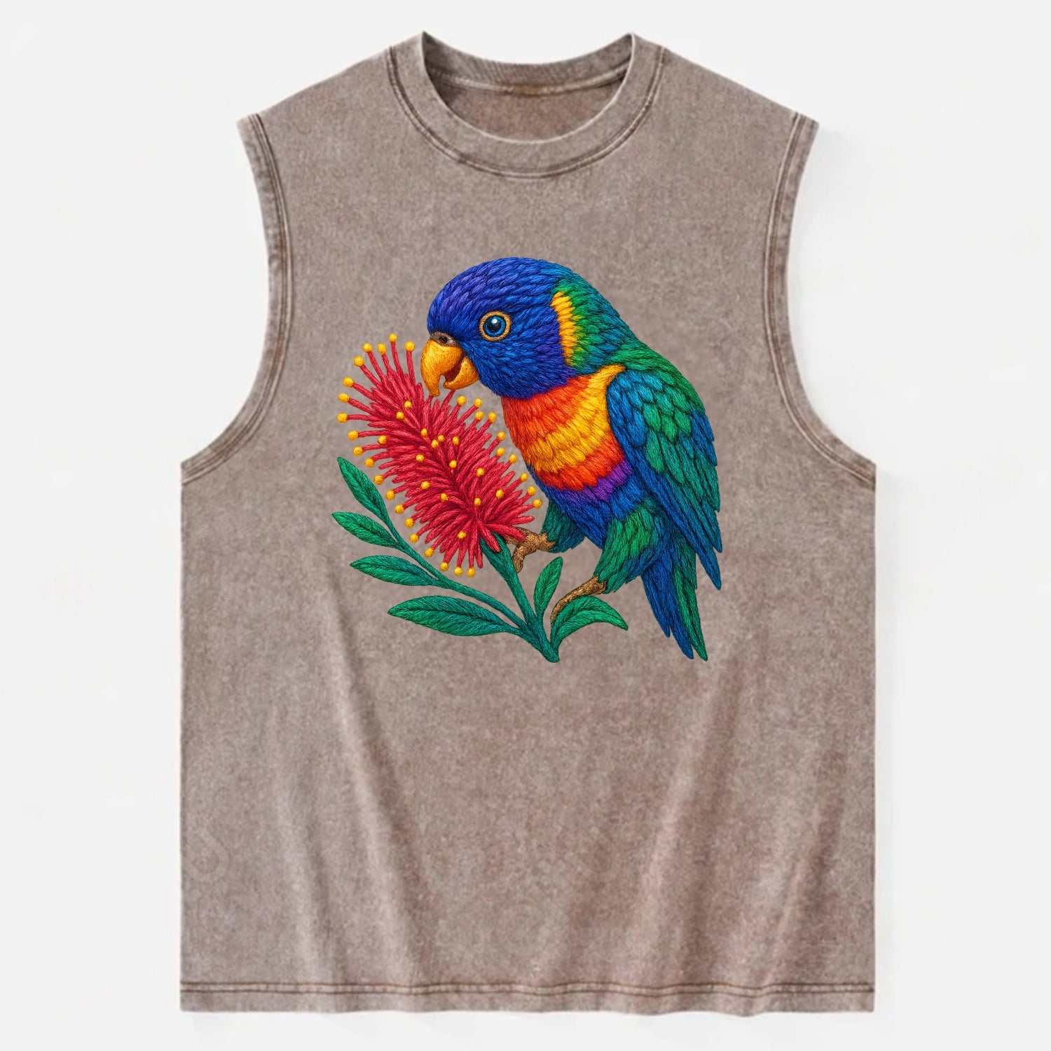 Rainbow Lorikeet Bottlebrush - Vintage Washed Tank - Brown