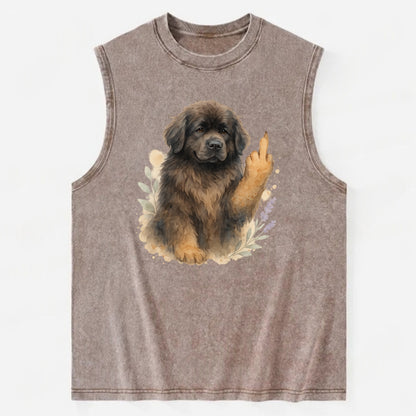 Newfoundland fluffy bear-like with webbed paws, massive gentle paw up - Vintage Washed Tank - Brown