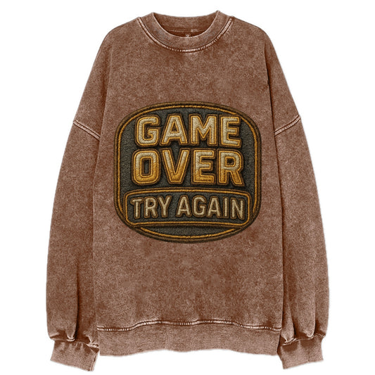 Game Over Try Again  - Vintage Sweatshirt - Brown