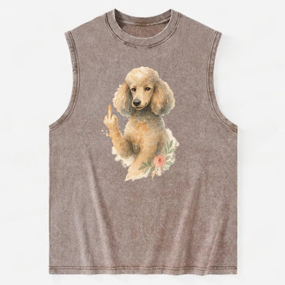 Standard Poodle with curly styled coat, intelligent face, fancy paw giving - Vintage Washed Tank - Brown