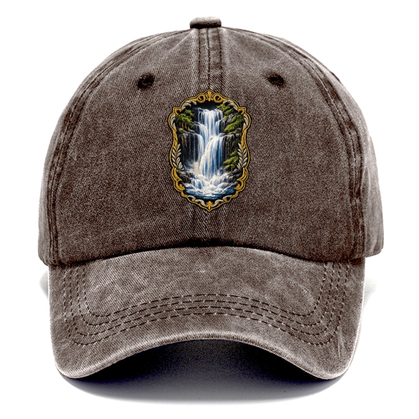 WATERFALL CASCADE - falling water with mist in blue and white , nature wonder - Classic Cap - Brown