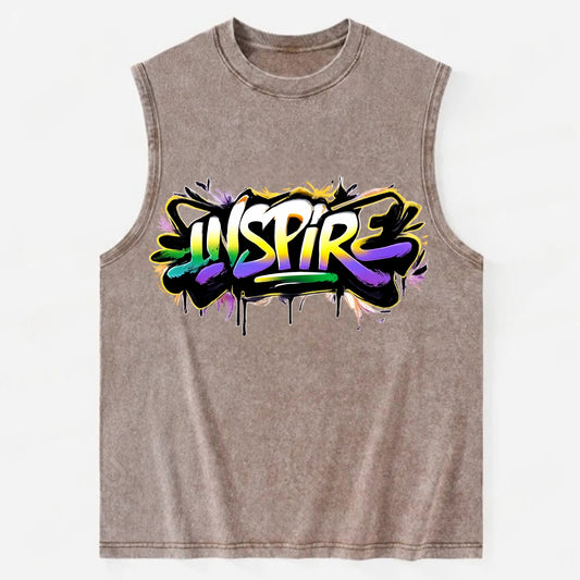Bold typography design - "INSPIRE" - motivating others, being the spark - Vintage Washed Tank - Brown