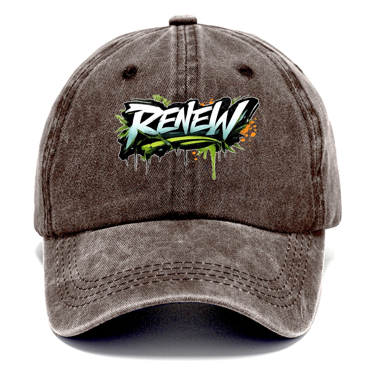 Bold typography design - "RENEW" - starting fresh, regenerating - Classic Cap - Brown