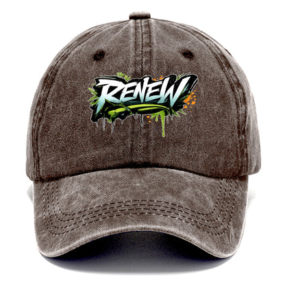 Bold typography design - "RENEW" - starting fresh, regenerating - Classic Cap - Brown