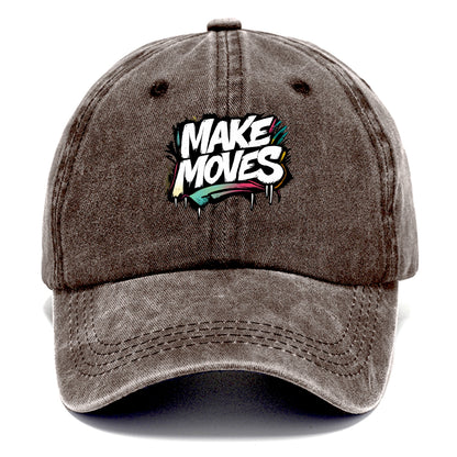 Bold typography design - "MAKE MOVES" - take action, progress forward - Classic Cap - Brown