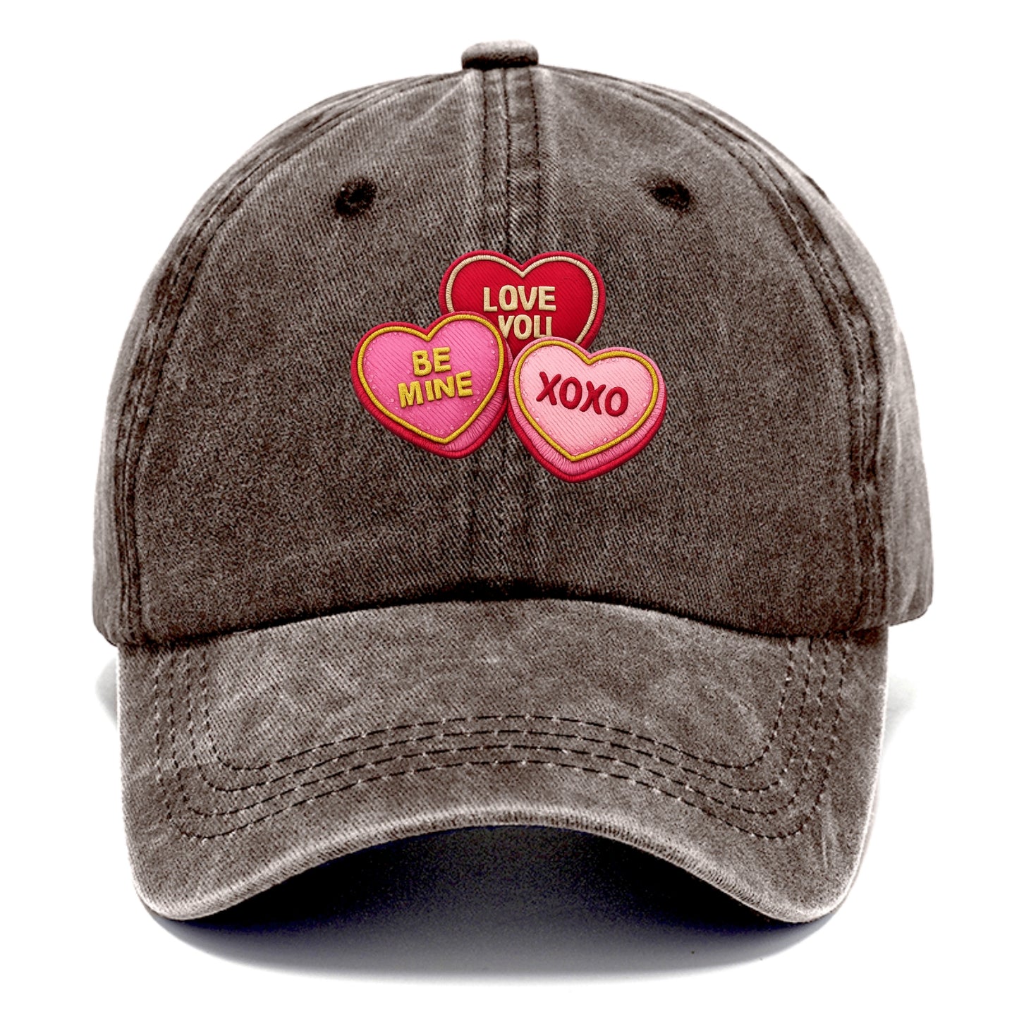 VALENTINES HEARTS - candy hearts in pink and red , love day - Classic Cap - Brown