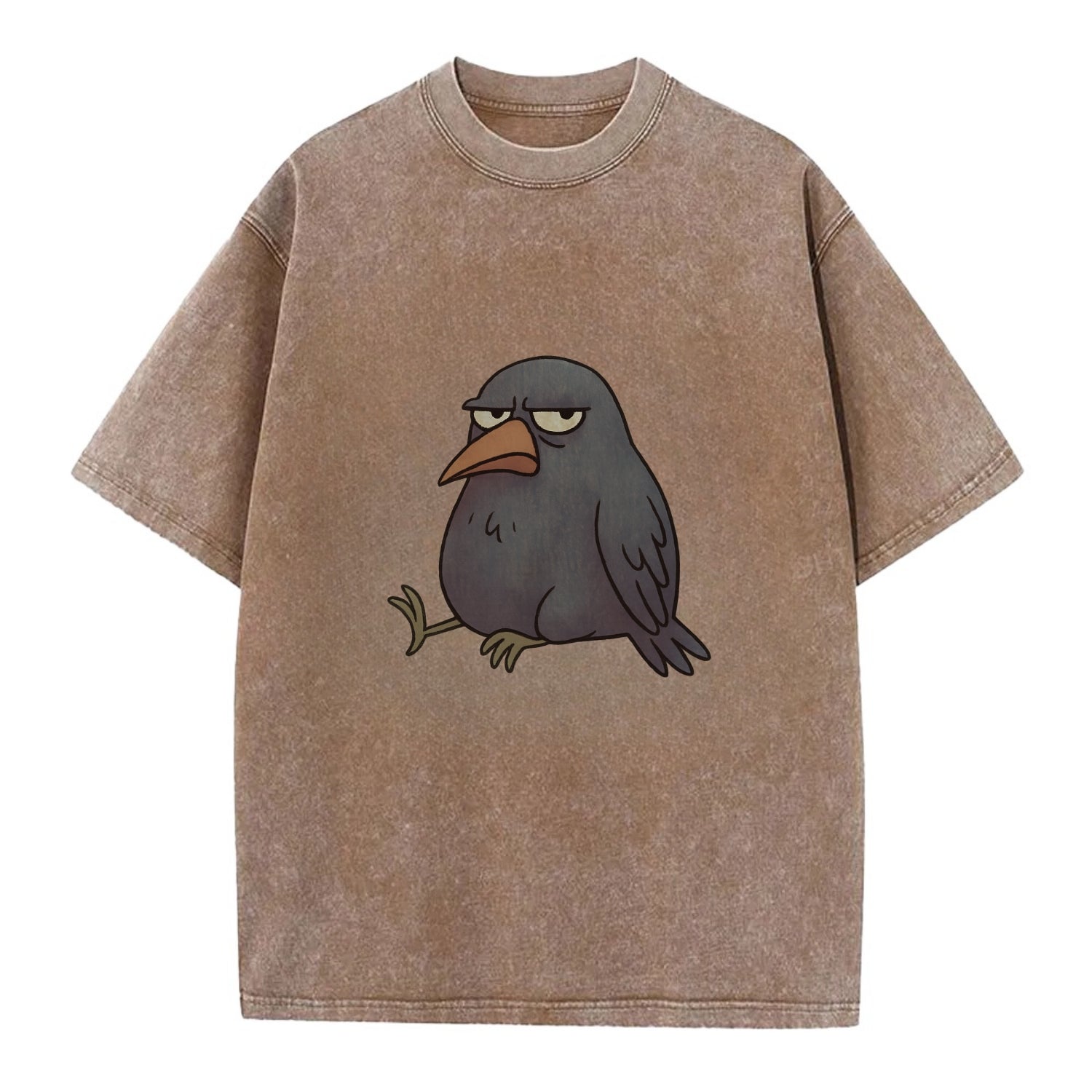THE CROW JUDGES SILENTLY | Black crow with disapproving look - Vintage T-shirt - Brown