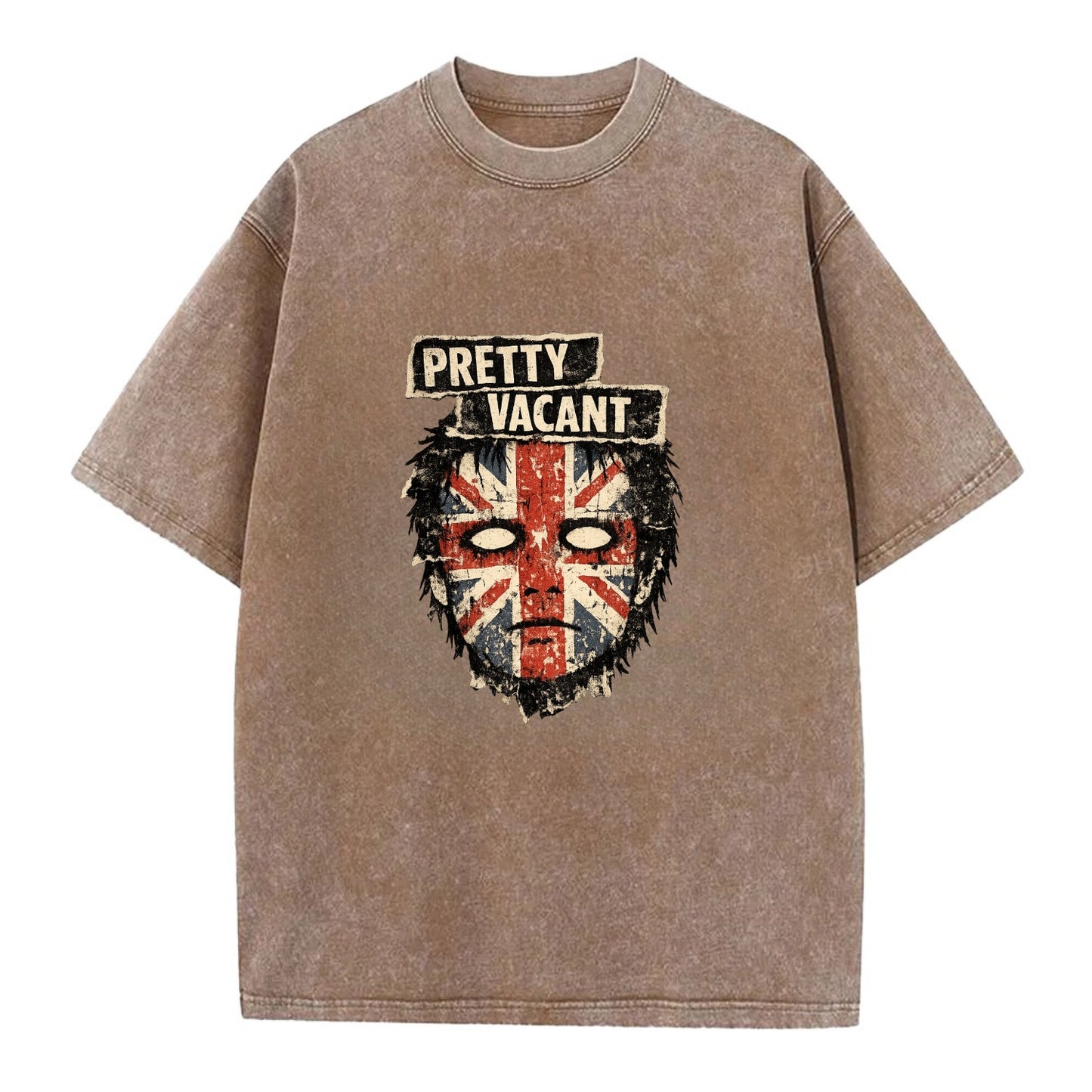 PRETTY VACANT | Blank stare Union Jack face | Empty expression | Punk nihilism | - Vintage T-shirt - Brown