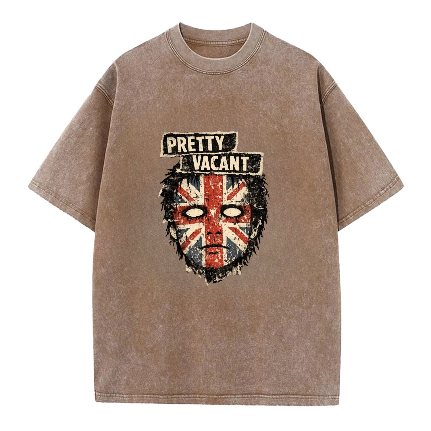 PRETTY VACANT | Blank stare Union Jack face | Empty expression | Punk nihilism | - Vintage T-shirt - Brown