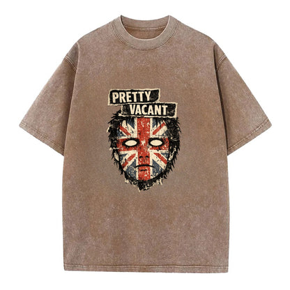 PRETTY VACANT | Blank stare Union Jack face | Empty expression | Punk nihilism | - Vintage T-shirt - Brown