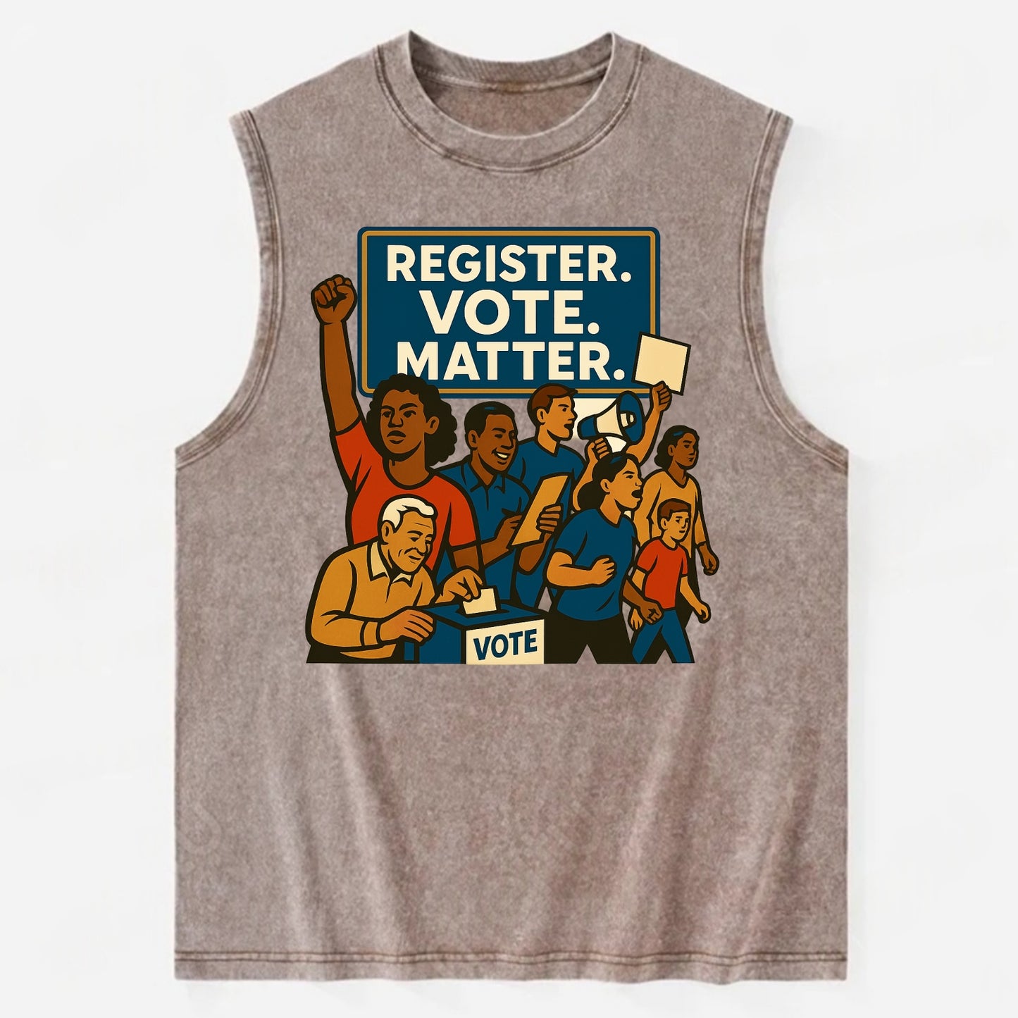 Voter registration drive bringing community together - "Register. Vote. - Vintage Washed Tank - Brown