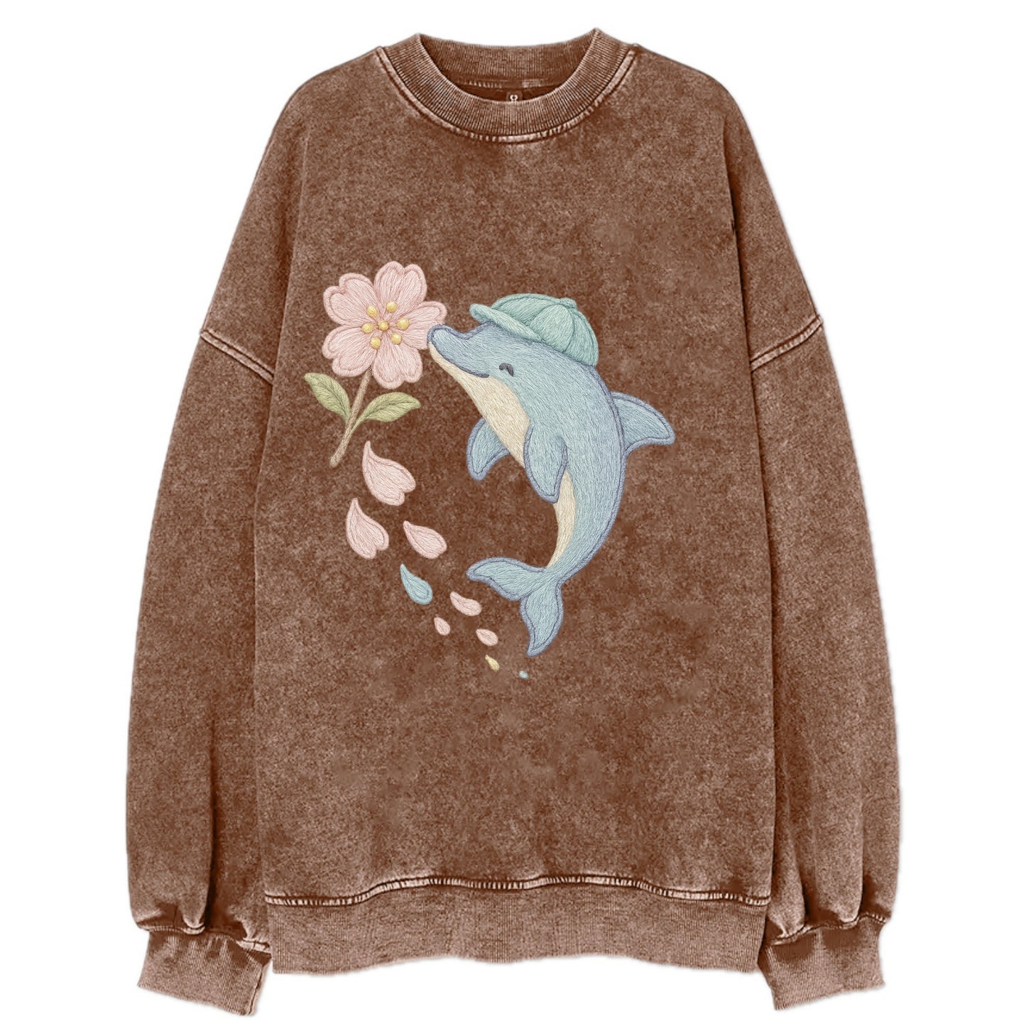 Dolphin Sakura Leap  - Vintage Sweatshirt - Brown