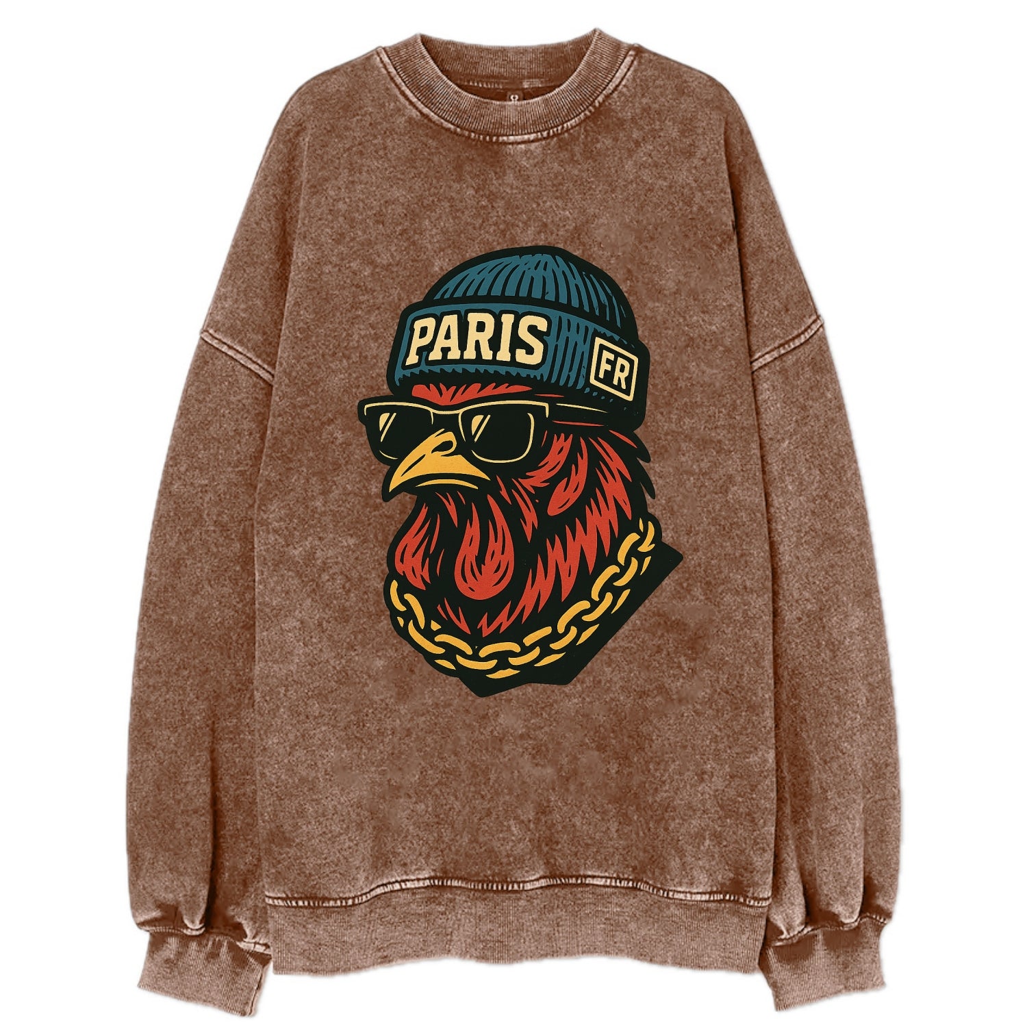 Paris Rooster - Vintage Sweatshirt - Brown