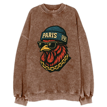 Paris Rooster - Vintage Sweatshirt - Brown