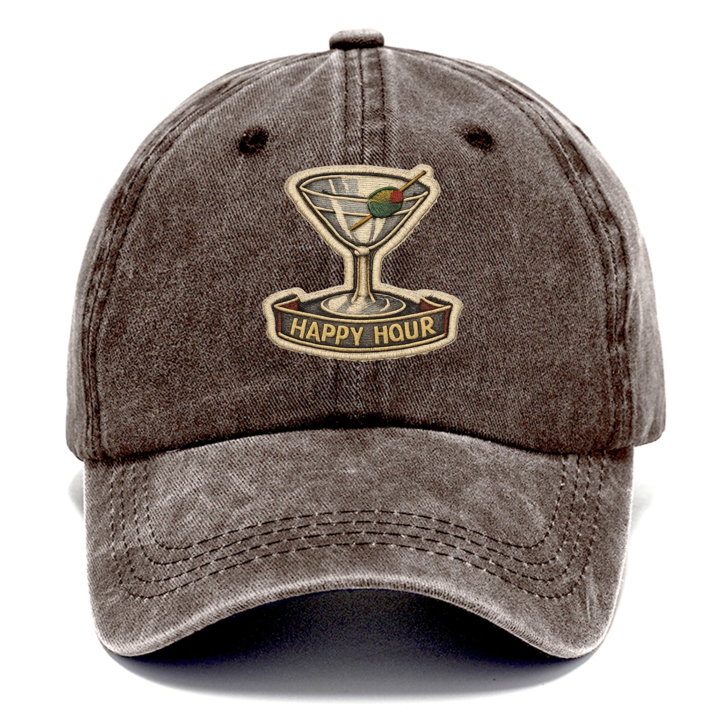 COCKTAIL MARTINI - martini glass with olive in silver and green , happy hour - Classic Cap - Brown