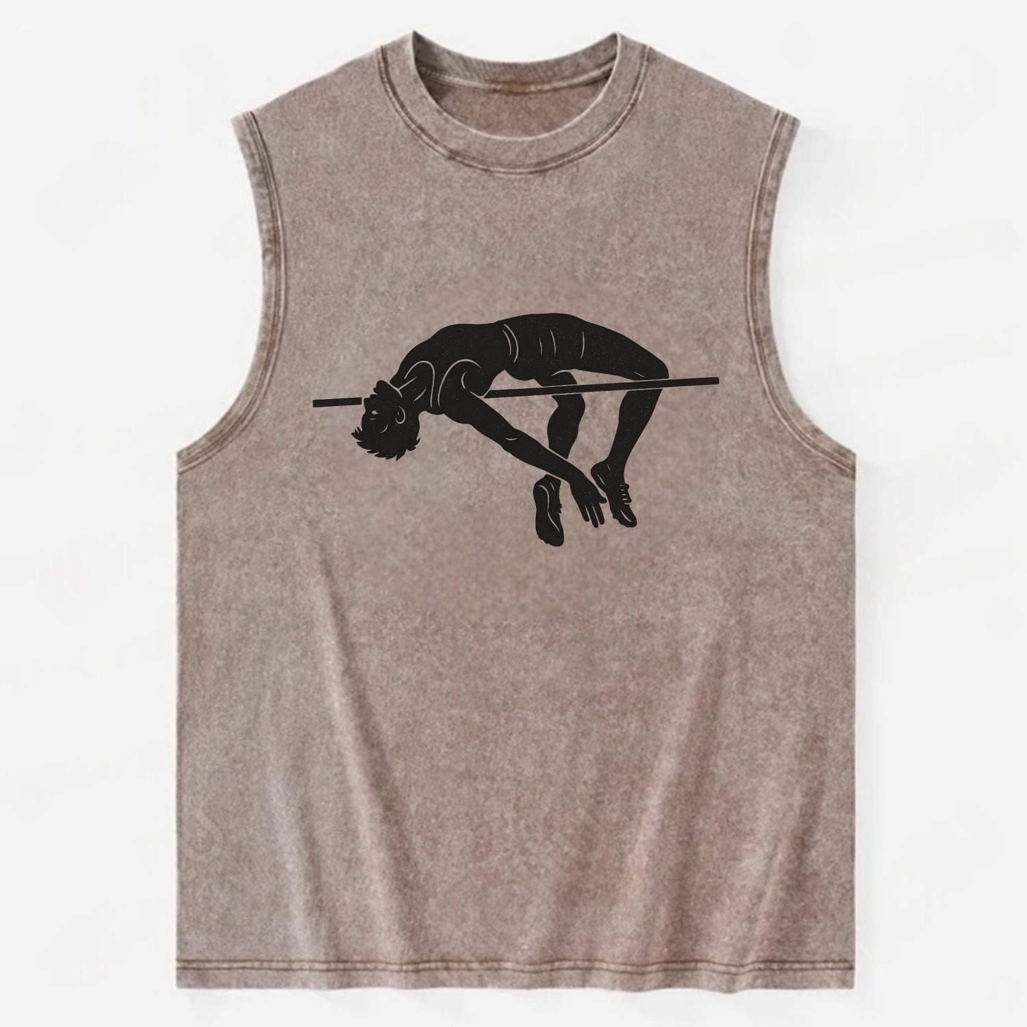 High jumper arching over bar - Vintage Washed Tank - Brown