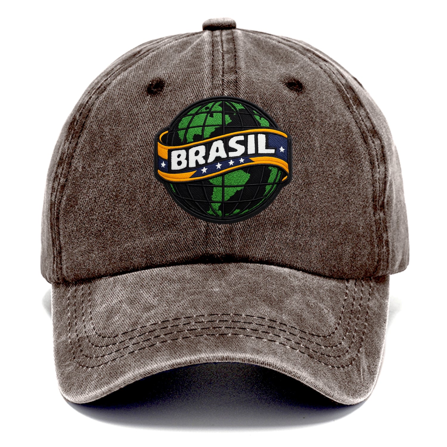 BRAZILIAN FLAG GLOBE - green globe with banner in green yellow blue , Brasil - Classic Cap - Brown