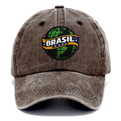 BRAZILIAN FLAG GLOBE - green globe with banner in green yellow blue , Brasil - Classic Cap - Brown