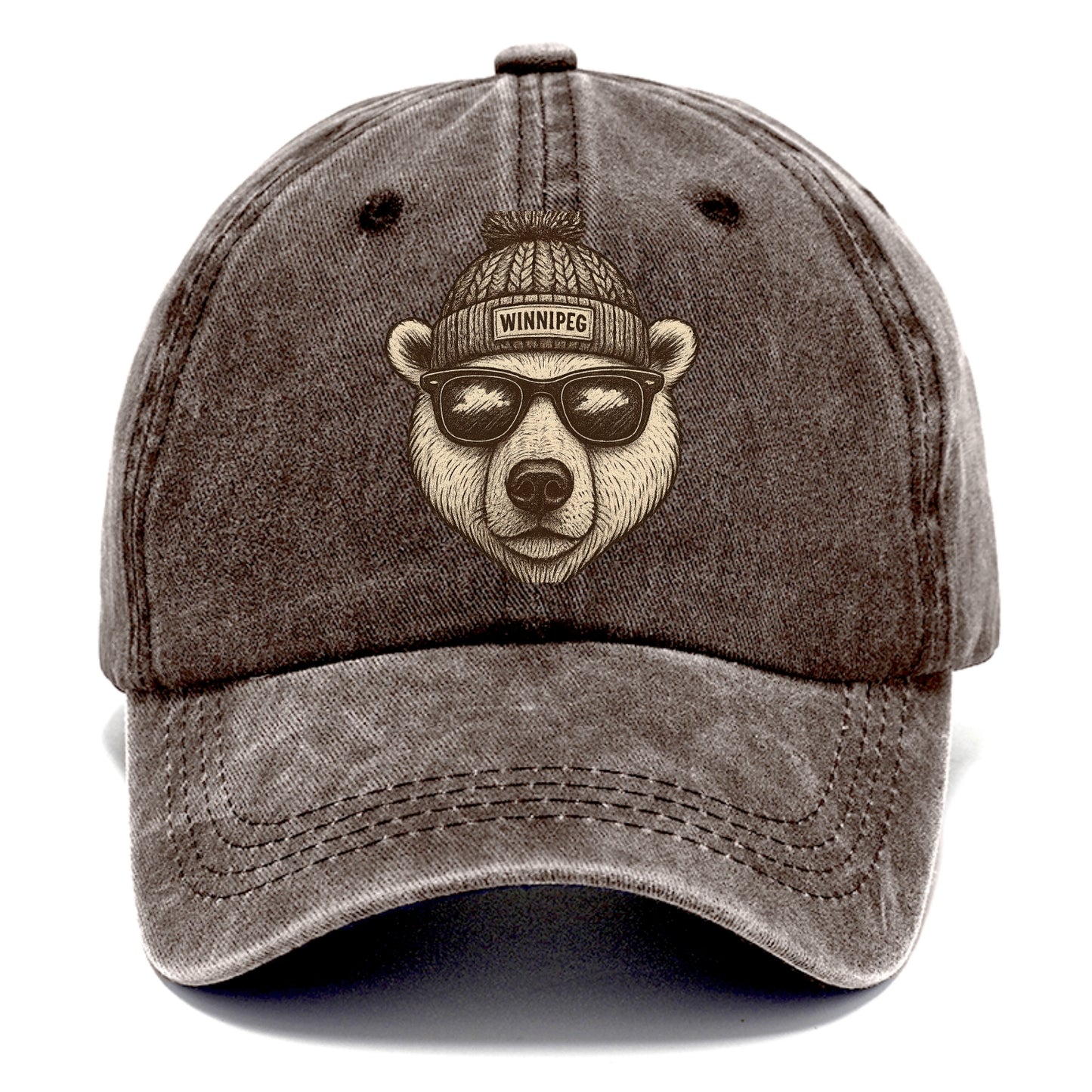 Winnipeg Polar Bear wearing Winnipeg beanie with pom pom and wayfarer sunglasses - Classic Cap - Brown