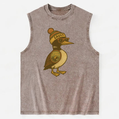 Sault Ste Marie Loon wearing Sault beani - Vintage Washed Tank - Brown