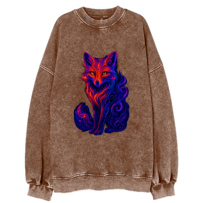 Clever fox with tail dissolving into cosmic nebula swirls, orange to purple - Vintage Sweatshirt - Brown