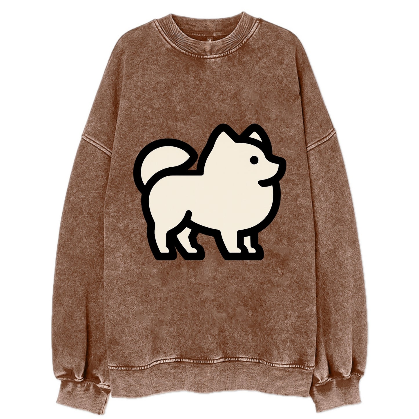 Pomeranian - Modern tiny fluffy logo wit - Vintage Sweatshirt - Brown