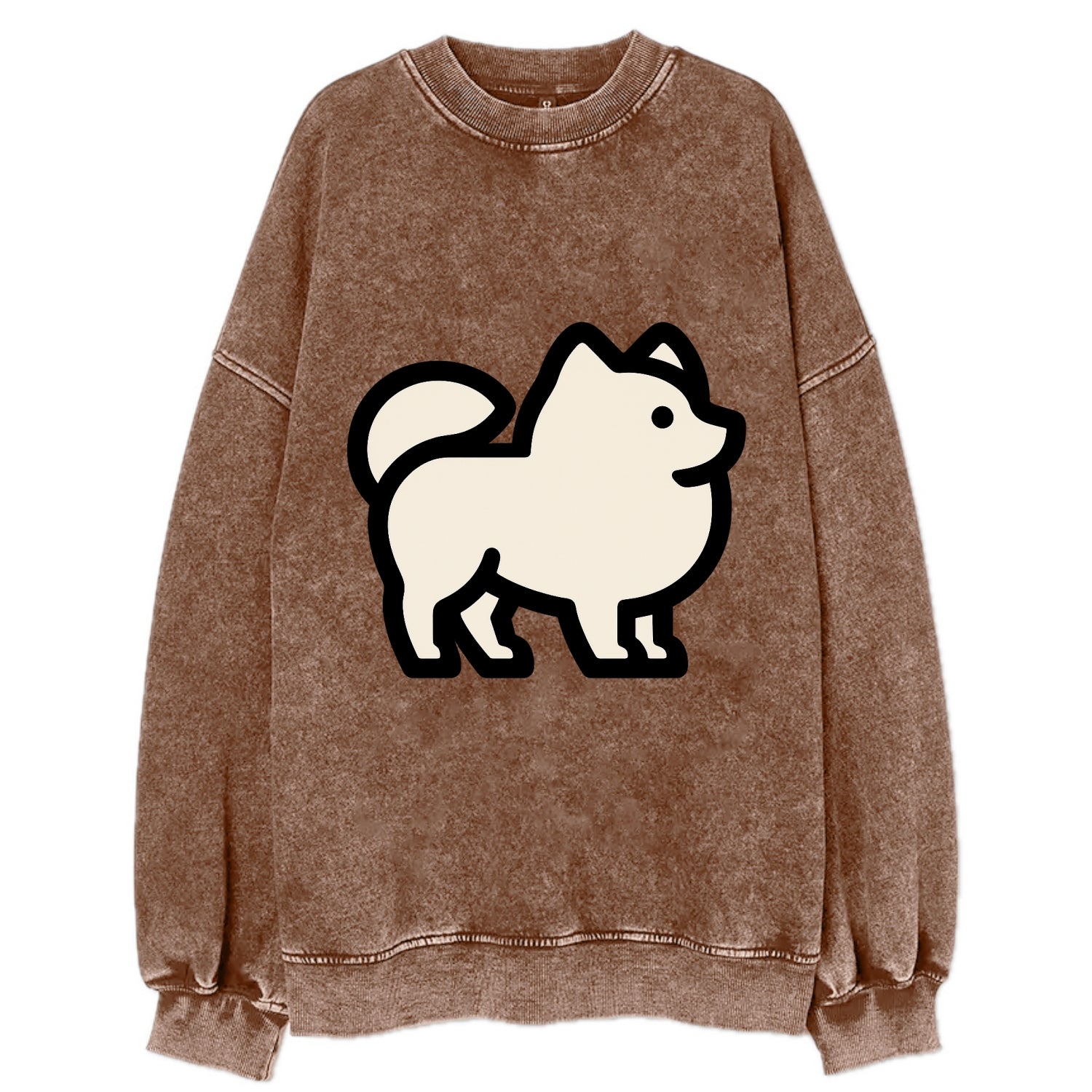 Pomeranian - Modern tiny fluffy logo wit - Vintage Sweatshirt - Brown