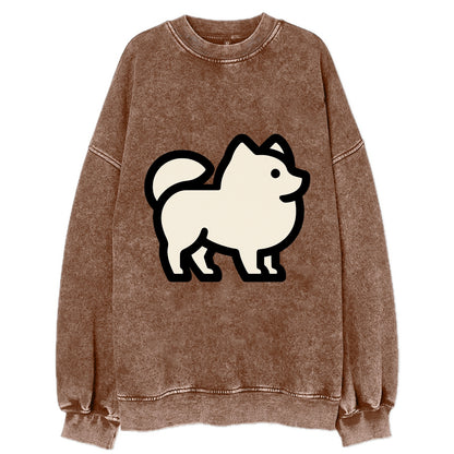Pomeranian - Modern tiny fluffy logo wit - Vintage Sweatshirt - Brown
