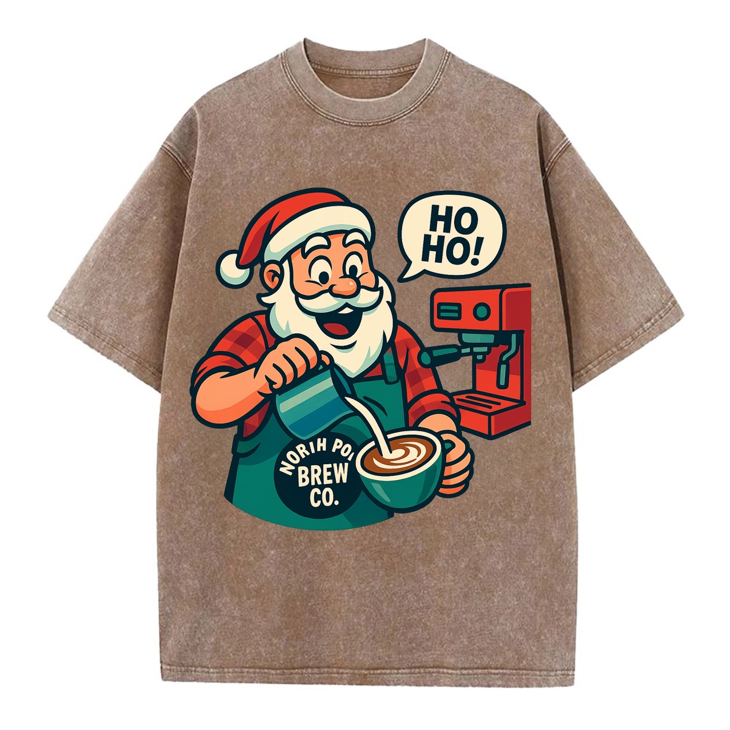 Santa Barista - Vintage T-shirt - Brown