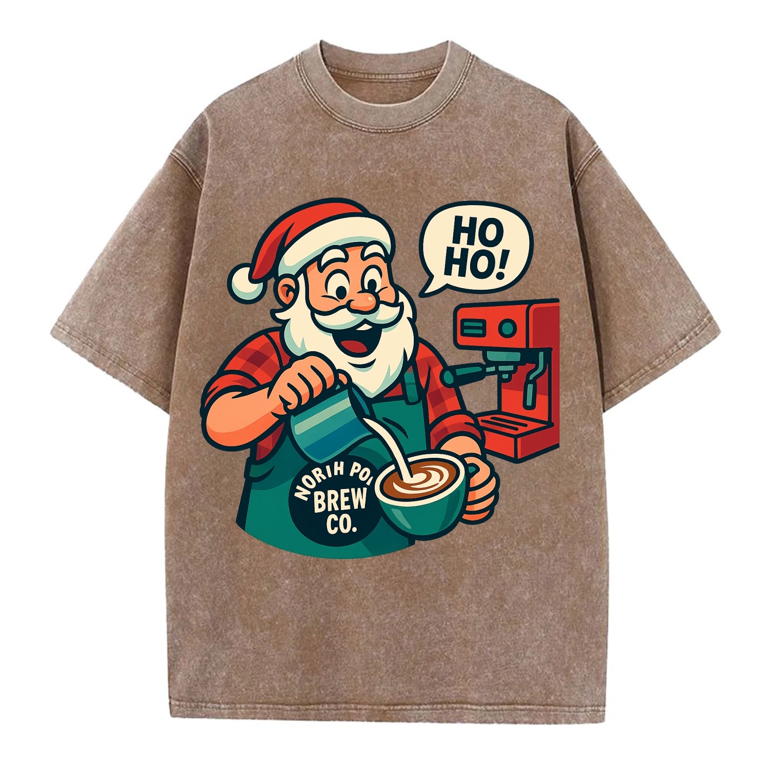 Santa Barista - Vintage T-shirt - Brown