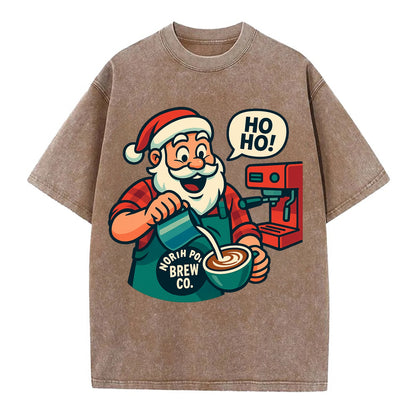 Santa Barista - Vintage T-shirt - Brown