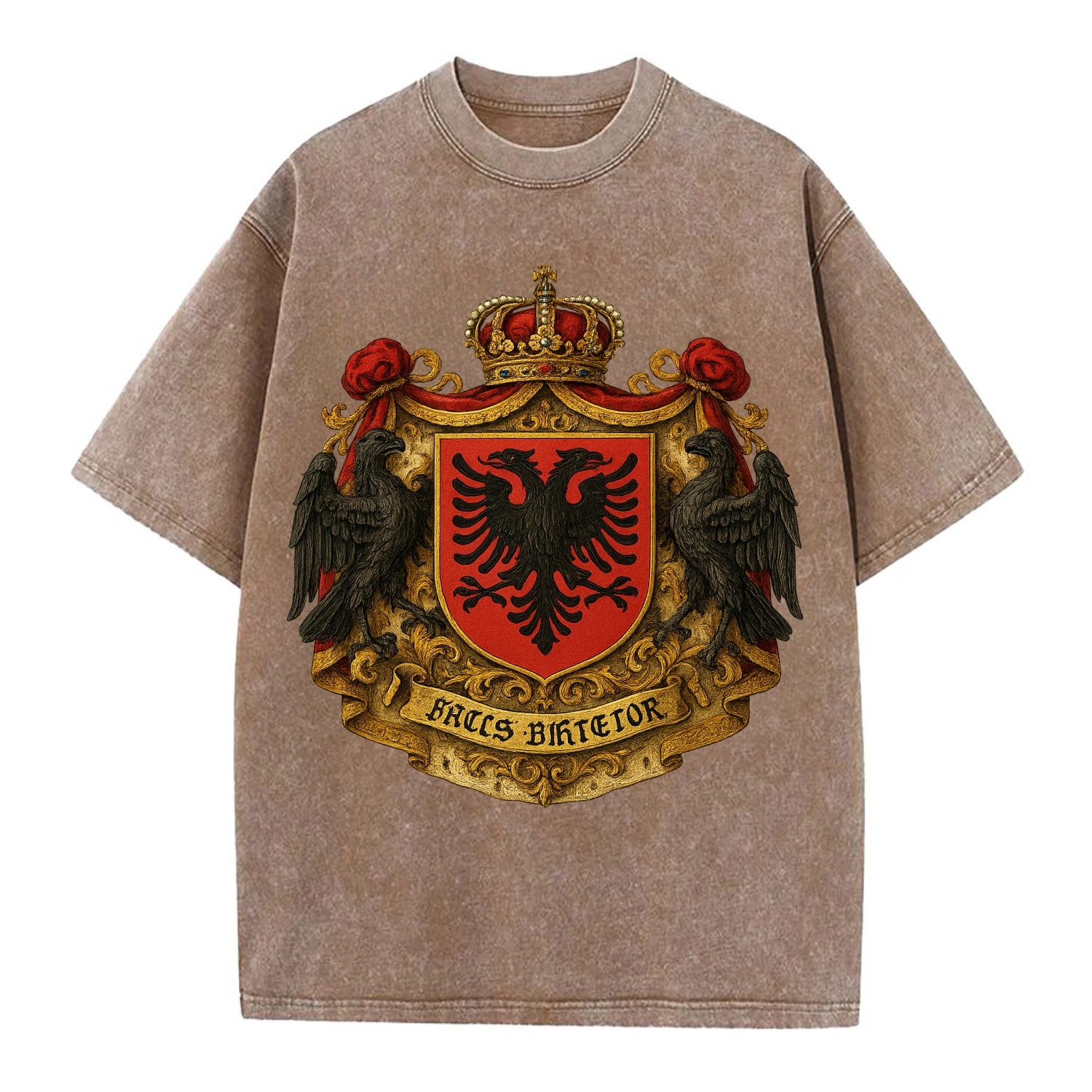 Albania Double Eagle Emblem  - Vintage T-shirt - Brown