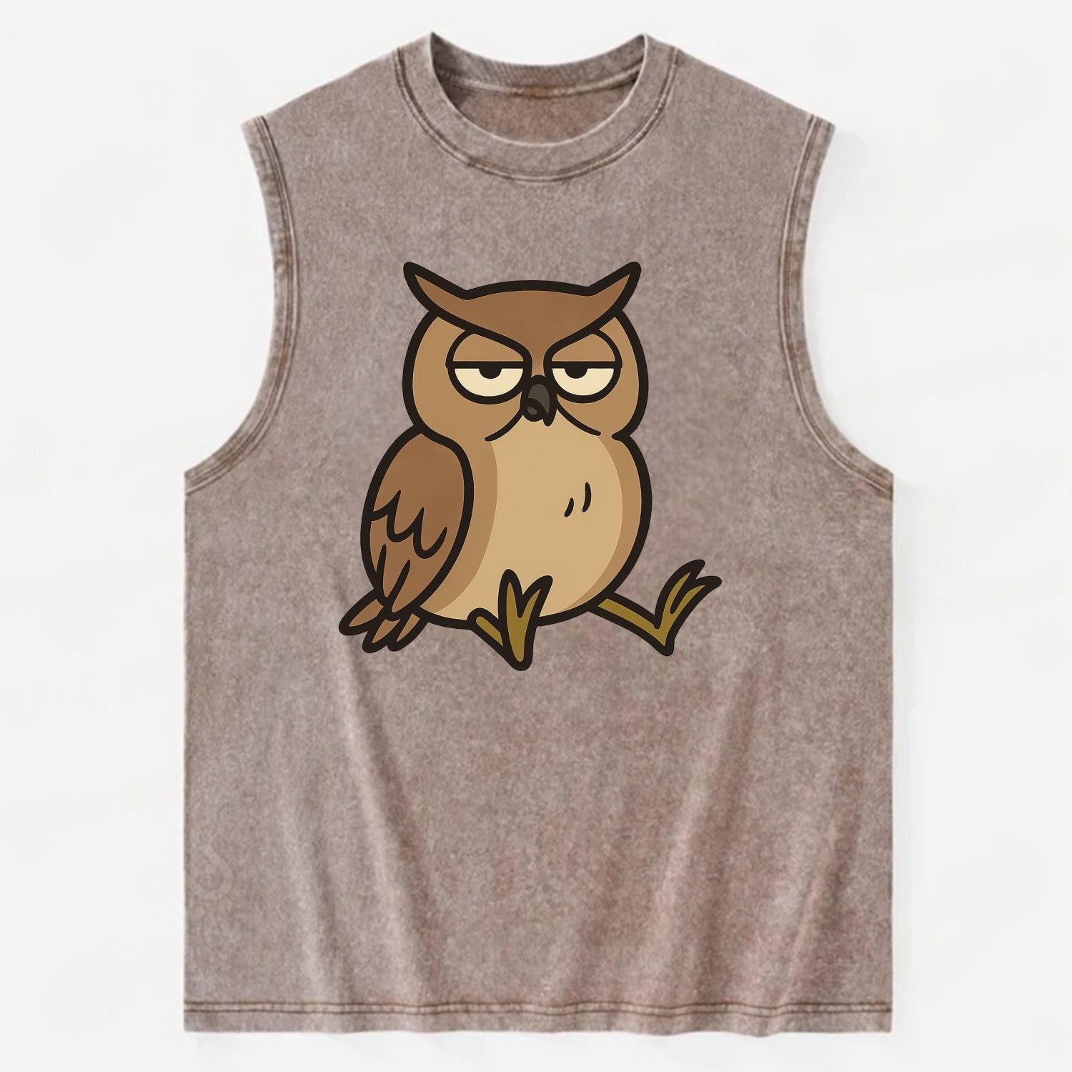 The Owl Judging Silently - Vintage Washed Tank - Brown