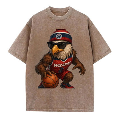 DC Eagle wearing Wizards red white and blue beanie with monument patch and - Vintage T-shirt - Brown