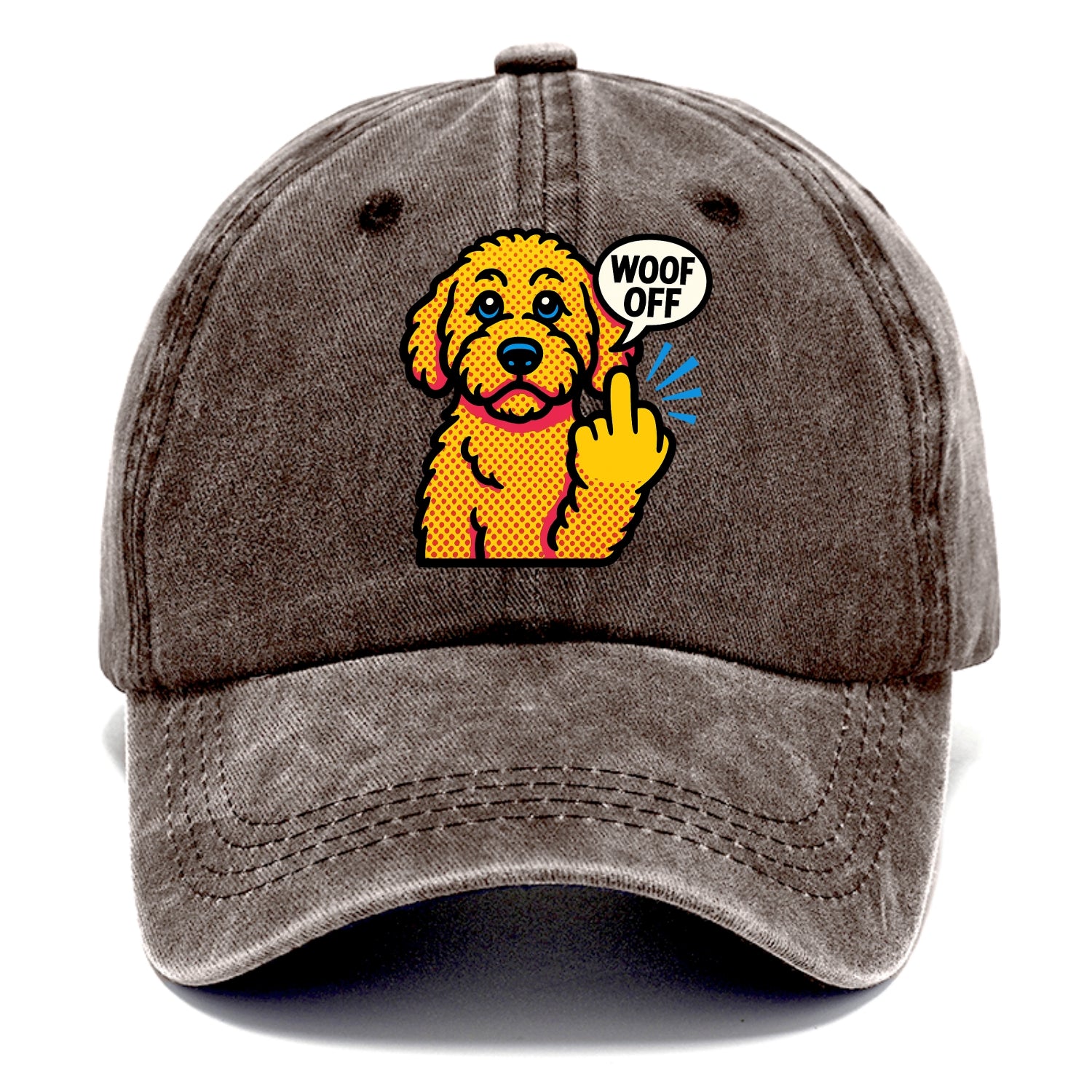 Goldendoodle with teddy bear face and curly golden coat, friendly paw flipping off - Classic Cap - Brown