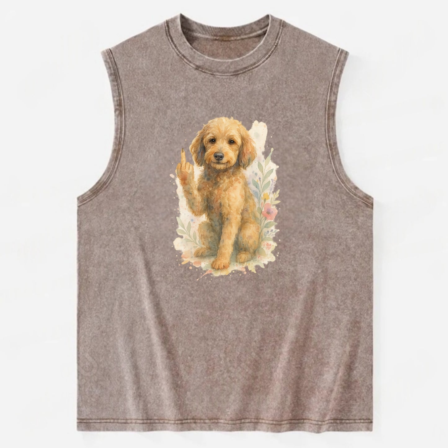 Labradoodle hypoallergenic with wavy coat, intelligent eyes, paw raised - Vintage Washed Tank - Brown