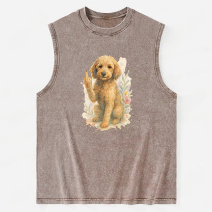 Labradoodle hypoallergenic with wavy coat, intelligent eyes, paw raised - Vintage Washed Tank - Brown