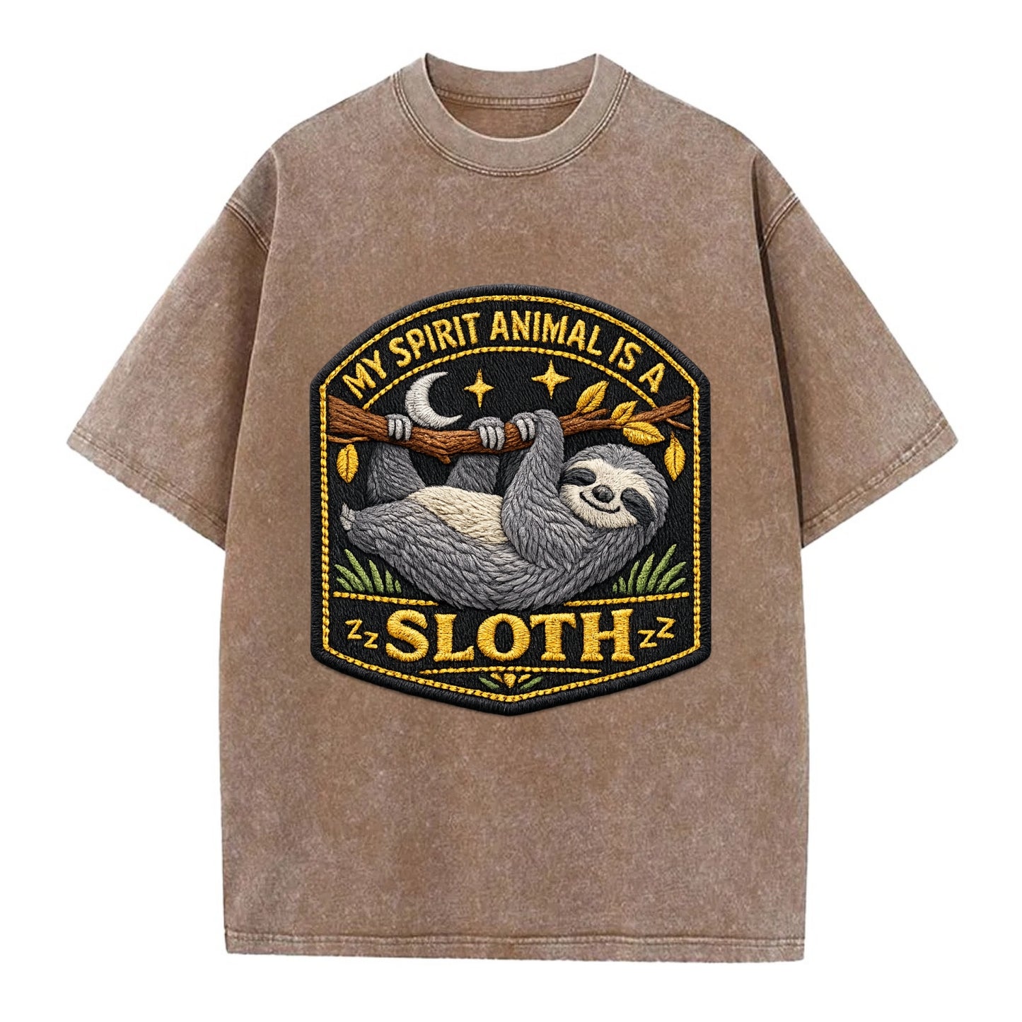 MY SPIRIT ANIMAL IS A SLOTH - lazy sloth in gray , slow life - Vintage T-shirt - Brown