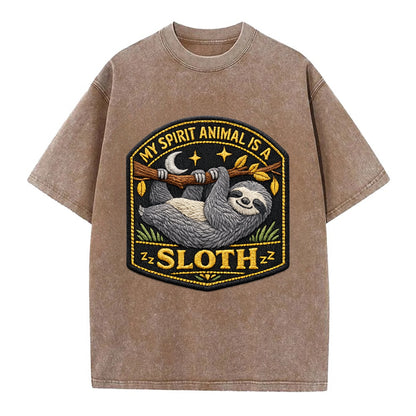 MY SPIRIT ANIMAL IS A SLOTH - lazy sloth in gray , slow life - Vintage T-shirt - Brown